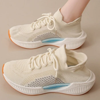 Женские повседневные кроссовки 2023, Весенние новые Сетчатые дышащие женские спортивные туфли на платформе, Модные кроссовки для бега на шнуровке Tenis Feminino