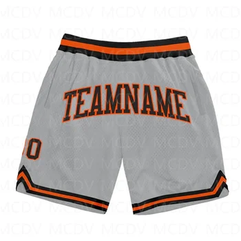 Изготовленные на заказ серебристо-серые черно-оранжевые оригинальные баскетбольные шорты с 3D принтом по всему телу, мужские шорты, быстросохнущие пляжные шорты