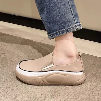 Кроссовки, женская обувь, 2023 г. Лоферы, повседневная обувь на платформе, Вулканизированная обувь на плоской подошве, Спортивная осенняя однотонная дизайнерская пляжная
