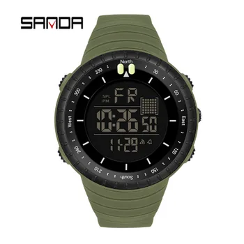 Многофункциональные цифровые часы SANDA Мужские Водонепроницаемые наручные часы 50 м, спортивные повседневные светодиодные часы для мужчин