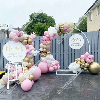 Новый комплект для арки с гирляндой из латексных шаров из белого золота и розового мака, украшение для детского душа на заднем плане праздничного мероприятия